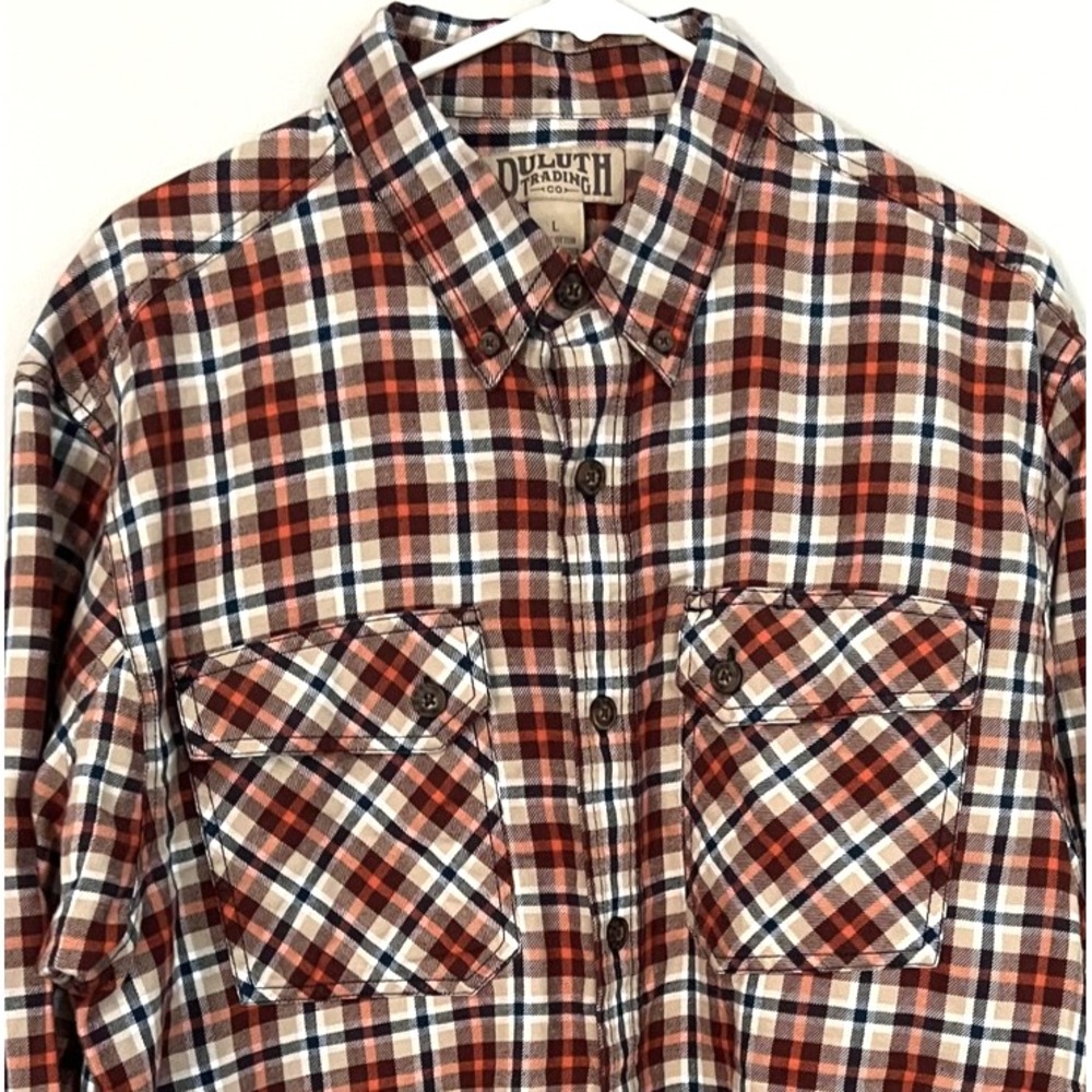 Duluth Trading Co Shirt Mens Large Plaid Button Up Flannel Western Cotton Blend‎